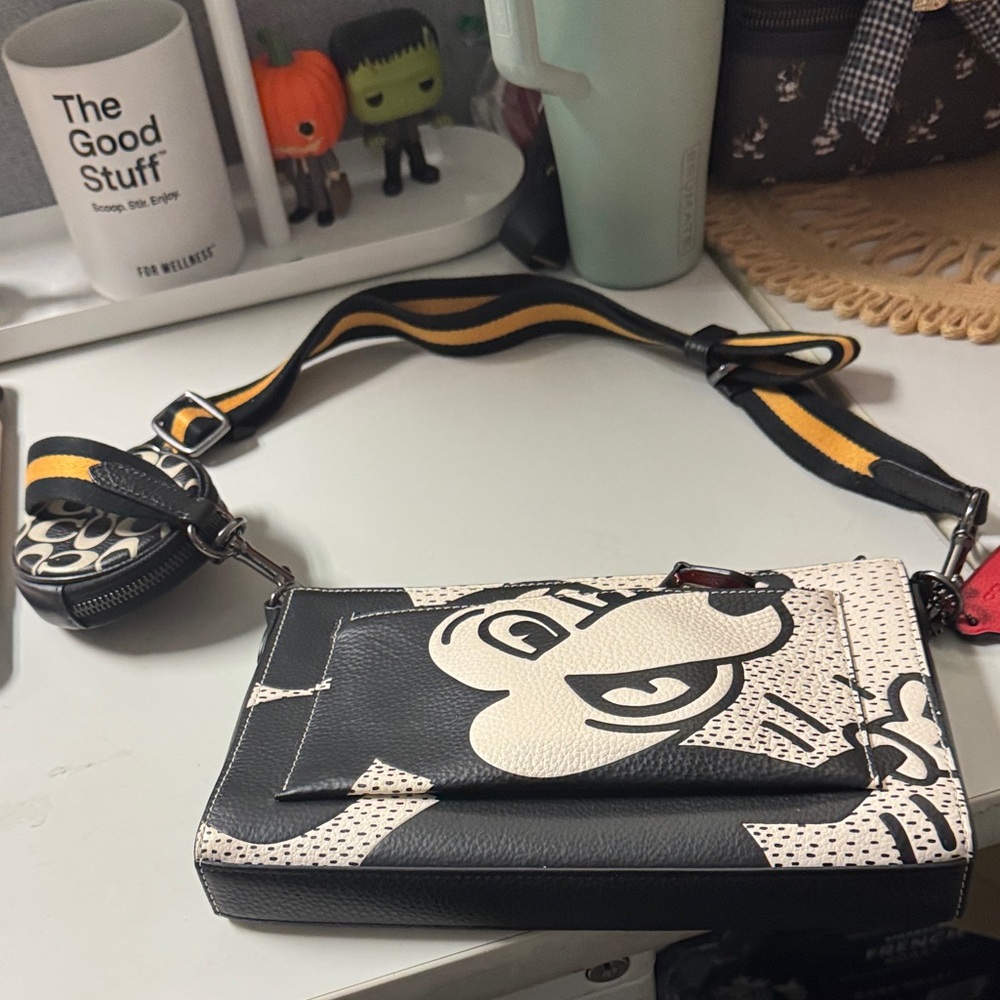 Coach Black and White Mickey Mouse Crossbody Bag